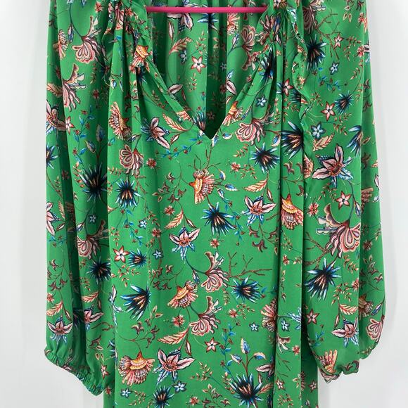 Rose + Olive Blouse Size 2X Green Floral Ruffle Blouson Sleeves Plus Curvy Top - Picture 5 of 11